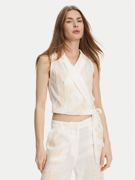 Marella Bluzka Kriss 2513161162 Biały Regular Fit. Białe bluzki damskie Marella, bez wzorów, ze lnu, bez kołnierzyka, bez ramiączek. Za 479.99 zł.