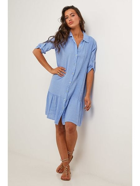 Le Monde du Lin Lniana sukienka w kolorze błękitnym rozmiar: 36/38. Niebieskie sukienki damskie Le Monde du Lin, bez wzorów, ze lnu, klasyczne, bez ramiączek. Za 202.03 zł.