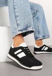 Czarne Sneakersy w Stylu Tenisówek Ozdobione Paskami Lilmi. Czarne obuwie sportowe damskie Renee, z jeansu, bez zapięcia, tenisowe. Za 79.99 zł.