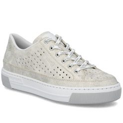 Półbuty damskie ażurowe komfortowe miękkie beżowe Rieker L8849-60. Brązowe półbuty damskie Rieker, w ażurowe wzory, ze skóry ekologicznej, bez obcasa, bez zapięcia. Za 339.00 zł.