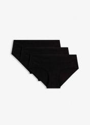 Figi hipster, nieodznaczające się, z miękką bawełną (3 szt.). Czarne figi bonprix, bez wzorów, z bawełny. Za 74.99 zł.