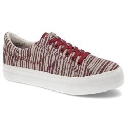 Trampki damskie Tamaris, materiał tekstylny z wyraźnym wzorem z klasycznym sznurowaniem oraz grubą płaską podeszwą, czerwono-beżowe, 1-23602-28-577. Czerwone trampki damskie Tamaris, bez wzorów, z gumy, bez zapięcia. Za 119.00 zł.