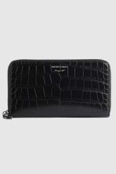 EMPORIO ARMANI Czarny portfel damski we wzór krokodyla. Czarne portfele damskie Emporio Armani, bez wzorów. W wyprzedaży za 499.99 zł.