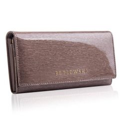 Portfel skórzany BETLEWSKI ZBPD-BS-100 SZARY. Szare portfele damskie Betlewski, bez wzorów, z lakierowanej skóry. Za 139.99 zł.