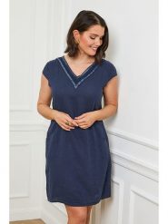 Curvy Lady Lniana sukienka w kolorze granatowym rozmiar: 44/46. Niebieskie sukienki damskie Curvy Lady, bez wzorów, ze lnu, klasyczne, bez ramiączek. Za 119.12 zł.