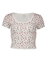 ONLY Koszulka w kolorze biało-czerwonym rozmiar: dddgS. Białe bluzki damskie Only, bez wzorów, z bawełny, bez kołnierzyka, bez ramiączek. Za 52.92 zł.