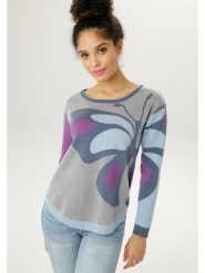 Aniston Sweter w kolorze szaro-niebiesko-fioletowym rozmiar: 38. Niebieskie swetry klasyczne damskie Aniston, bez kołnierzyka. Za 95.99 zł.