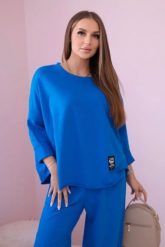 Komplet bawełniany bluza + spodnie chabrowy. Niebieskie bluzy damskie KESI, l, bez wzorów, z bawełny, bez kaptura. Za 284.37 zł.