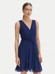 Morgan Sukienka koktajlowa 241-ROSVAL Granatowy Regular Fit. Niebieskie sukienki damskie Morgan, bez wzorów, z syntetyku, wizytowe, bez ramiączek. Za 299.99 zł.