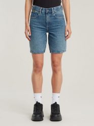 G-Star Bermudy dżinsowe w kolorze niebieskim rozmiar: W30. Niebieskie szorty damskie G-Star, z aplikacjami, z bawełny, z podwyższonym stanem. Za 152.98 zł.