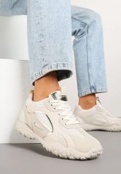Beżowe Sneakersy Ozdobione Tłoczoną Cholewką Pillitha. Brązowe obuwie sportowe damskie Renee, z jeansu, bez zapięcia. Za 79.99 zł.