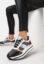 Czarne Sneakersy Brokatowe na Piankowej Podeszwie Tindriel. Czarne obuwie sportowe damskie Born2be, bez zapięcia. Za 99.99 zł.
