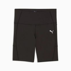Damskie spodenki do biegania Puma. Czarne spodenki sportowe damskie Puma, s, bez wzorów, z materiału, z podwyższonym stanem, do biegania. Za 264.99 zł.
