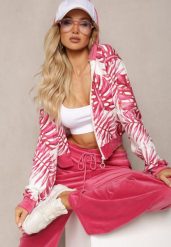 Różowy Komplet Dresowy Welurowy Bluza z Kapturem i Florystycznym Printem oraz Szerokie Luźne Spodnie Raiantise. Czerwone bluzy damskie Renee, m, bez wzorów, z dresówki, z kapturem. Za 69.99 zł.