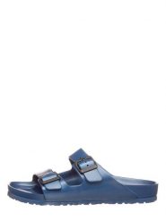 Birkenstock Klapki "Arizona" w kolorze granatowym rozmiar: 43. Niebieskie klapki damskie Birkenstock, bez wzorów, z otwartym noskiem, bez obcasa, bez zapięcia. Za 161.45 zł.