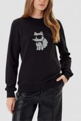 KARL LAGERFELD Bluza czarna damska z cyrkoniami Ikon RS, Rozmiar XS. Czarne bluzy damskie KARL LAGERFELD, xs, bez wzorów, z bawełny, bez kaptura. W wyprzedaży za 489.99 zł.