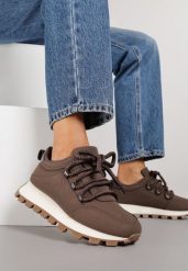Brązowe Sneakersy na Grubej Tłoczonej Podeszwie Zerda. Brązowe obuwie sportowe damskie Born2be, z jeansu, bez zapięcia. Za 109.99 zł.