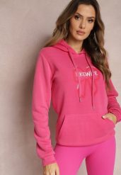 Różowa Bluza Wykończona Polarem z Nadrukiem i Kapturem Nimba. Czerwone bluzy damskie Renee, l, bez wzorów, z bawełny. Za 79.99 zł.
