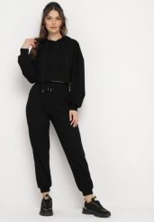 Czarny Komplet Dresowy Bluza z Kapturem i Spodnie Joggery Famiana. Czarne bluzy damskie Born2be, l, bez wzorów, z dresówki, z kapturem. Za 199.99 zł.