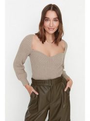 Trendyol Sweter w kolorze beżowym rozmiar: S. Brązowe swetry klasyczne damskie Trendyol, s, ze splotem, bez kołnierzyka. Za 60.99 zł.