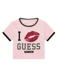 Guess T-Shirt J6YI11 K3716 Różowy Regular Fit. Czerwone koszulki i t-shirty dziewczęce Guess, z aplikacjami, z bawełny, bez kołnierzyka, bez ramiączek. Za 114.99 zł.