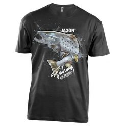 Koszulka wędkarska Jaxon Nature Troć. Czarne bluzki damskie JAXON, xl, bez wzorów, bez kołnierzyka, bez ramiączek. Za 69.99 zł.