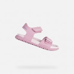 Sandały GEOX J SANDAL FUSBETTO GI Rose. Czerwone sandały damskie Geox, bez wzorów, z syntetyku, bez obcasa, bez zapięcia. Za 197.99 zł.