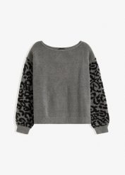 Sweter w cętki leoparda. Szare swetry klasyczne damskie bonprix, bez kołnierzyka. Za 132.99 zł.