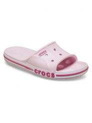 Crocs Klapki "Bayaband" w kolorze jasnoróżowym rozmiar: 38/39. Różowe klapki damskie Crocs, bez wzorów, z otwartym noskiem, bez obcasa, bez zapięcia. Za 97.51 zł.