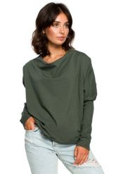 Zielona Oversizowa Bluza z Dekoltem Typu Woda. Zielone bluzy damskie MOE, l, bez wzorów, z bawełny, bez kaptura. Za 209.90 zł.