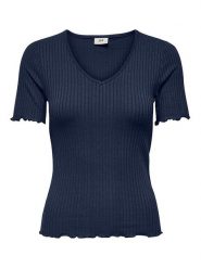 JDY Koszulka "Fransiska" w kolorze granatowym rozmiar: XL. Niebieskie bluzki damskie JDY, xl, bez wzorów, prążkowane, bez kołnierzyka, bez ramiączek. Za 52.79 zł.