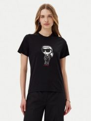 KARL LAGERFELD T-Shirt A1W17126 Czarny Regular Fit. Czarne t-shirty damskie KARL LAGERFELD, l, bez wzorów, z bawełny, bez kołnierzyka. Za 239.99 zł.
