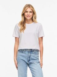 Vila Koszulka "Vinora" w kolorze biało-jasnoróżowym rozmiar: M. Białe bluzki damskie Vila, m, bez wzorów, z bawełny, bez kołnierzyka, bez ramiączek. Za 88.23 zł.