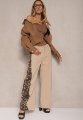 Beżowe Jeansy z Bawełny High Waist ze Wzorem Panterki Velliane. Brązowe jeansy damskie Renee, bez wzorów, z bawełny. Za 89.99 zł.