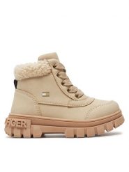 Tommy Hilfiger Trapery Lace-Up Bootie T1A5-33597-1628 M Beżowy. Brązowe kozaki dziewczęce Tommy Hilfiger, bez wzorów, ze skóry, bez obcasa, bez zapięcia. Za 399.99 zł.