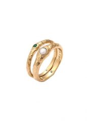 Elli PREMIUM Komplet Pierścionków Damski Perłami Syntetycznym szmaragdem 925 Sterling Silver Pozłacane Pierścionki 1 ct. Szare pierścionki damskie Elli PREMIUM, z perłą, pozłacane. Za 265.29 zł.