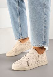 Beżowe Sneakersy Ażurowe Sznurowane Telalina. Brązowe obuwie sportowe damskie Born2be, bez zapięcia. Za 69.99 zł.