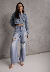 Niebieskie Bawełniane Jeansy Ballloon z Wiskozą High Waist Ozdobione Dziurami Lamma. Niebieskie jeansy damskie Renee, z podwyższonym stanem. Za 109.99 zł.