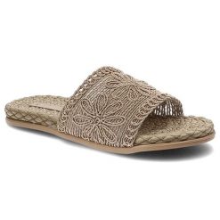 Brązowe Klapki Artiker Materiałowe Buty Na Lato. Brązowe klapki damskie Artiker, z aplikacjami, z materiału, bez obcasa, bez zapięcia. Za 79.99 zł.