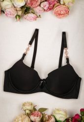 Czarny Gładki Biustonosz Full Cup z Metalowymi Wstawkami Cifa. Czarne biustonosze Born2be, bez wzorów. Za 14.99 zł.