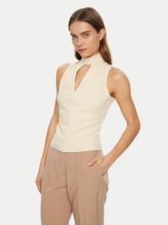Guess Bluzka W5RP05 KCBO2 Écru Regular Fit. Bluzki damskie Guess, l, z aplikacjami, z syntetyku, bez kołnierzyka, bez ramiączek. W wyprzedaży za 169.99 zł.
