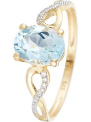 DIAMOND & CO Złoty pierścionek "Tobago" z diamentami i topazem rozmiar: 60. Niebieskie pierścionki damskie Diamond & Co, z diamentem, złote. Za 709.43 zł.