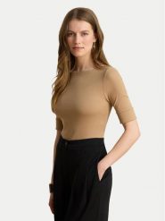 LAUREN RALPH LAUREN Bluzka 200654963504 Beżowy ciemny Slim Fit. Brązowe bluzki damskie Lauren Ralph Lauren, xxl, bez wzorów, z bawełny, bez kołnierzyka, bez ramiączek. Za 260.99 zł.