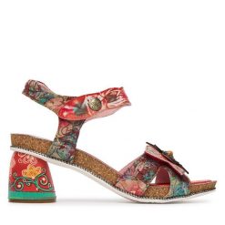 Sandały Laura Vita. Czerwone sandały damskie LAURA VITA, bez wzorów, bez obcasa, na słupku, bez zapięcia. Za 439.99 zł.