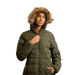 Kurtka Damska Audrey Padded Jacket. Zielone kurtki damskie Trespass, xl, z aplikacjami, z futra, z kapturem. Za 237.99 zł.