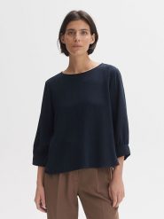 OPUS Bluzka w kolorze granatowym rozmiar: 36. Niebieskie bluzki damskie Opus, bez wzorów, bez kołnierzyka, bez ramiączek. Za 121.99 zł.