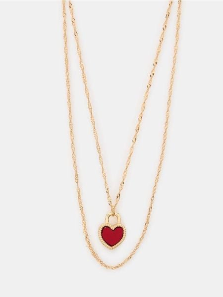 Naszyjnik z zawieszką w kształcie serca 2 pack - złoty. Żółte naszyjniki damskie Sinsay, złote. Za 12.99 zł.