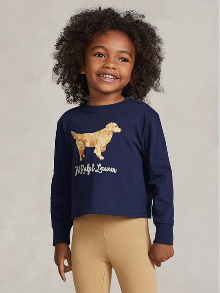 Polo Ralph Lauren Bluzka Ls Dog Tee 312916817001 Granatowy Regular Fit. Niebieskie bluzki i koszule dziewczęce Polo Ralph Lauren, bez wzorów, z bawełny, bez kołnierzyka, bez ramiączek. Za 199.99 zł.