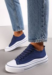 Granatowe Sznurowane Trampki do Kostki Kalyne. Niebieskie trampki damskie Renee, bez wzorów, bez zapięcia. Za 44.99 zł.