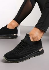 Czarne Buty Sportowe z Elastyczną Cholewką i Ozdobnym Wiązaniem Corrin. Czarne obuwie sportowe casual damskie Renee. Za 39.99 zł.